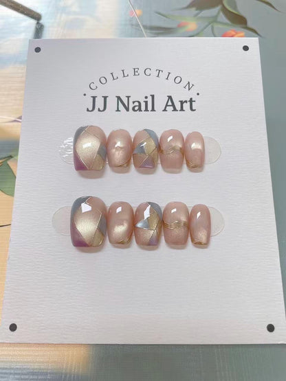 Handmade Stain Glass Patterns Press On Nails: Reusable Set