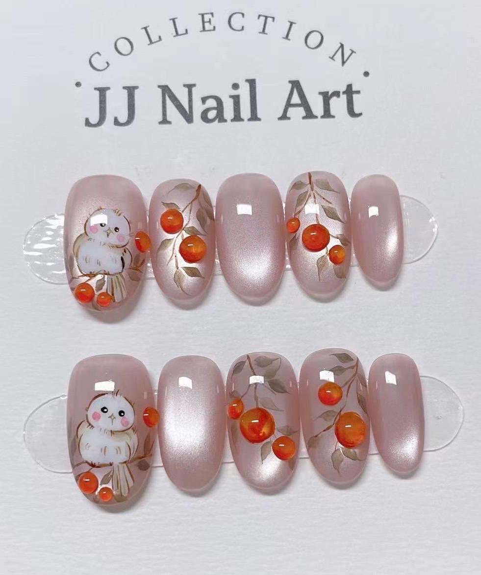 Hand Painted Birdie Press On Nails: Reusable Nail Art