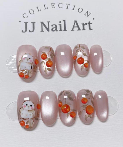 Hand Painted Birdie Press On Nails: Reusable Nail Art