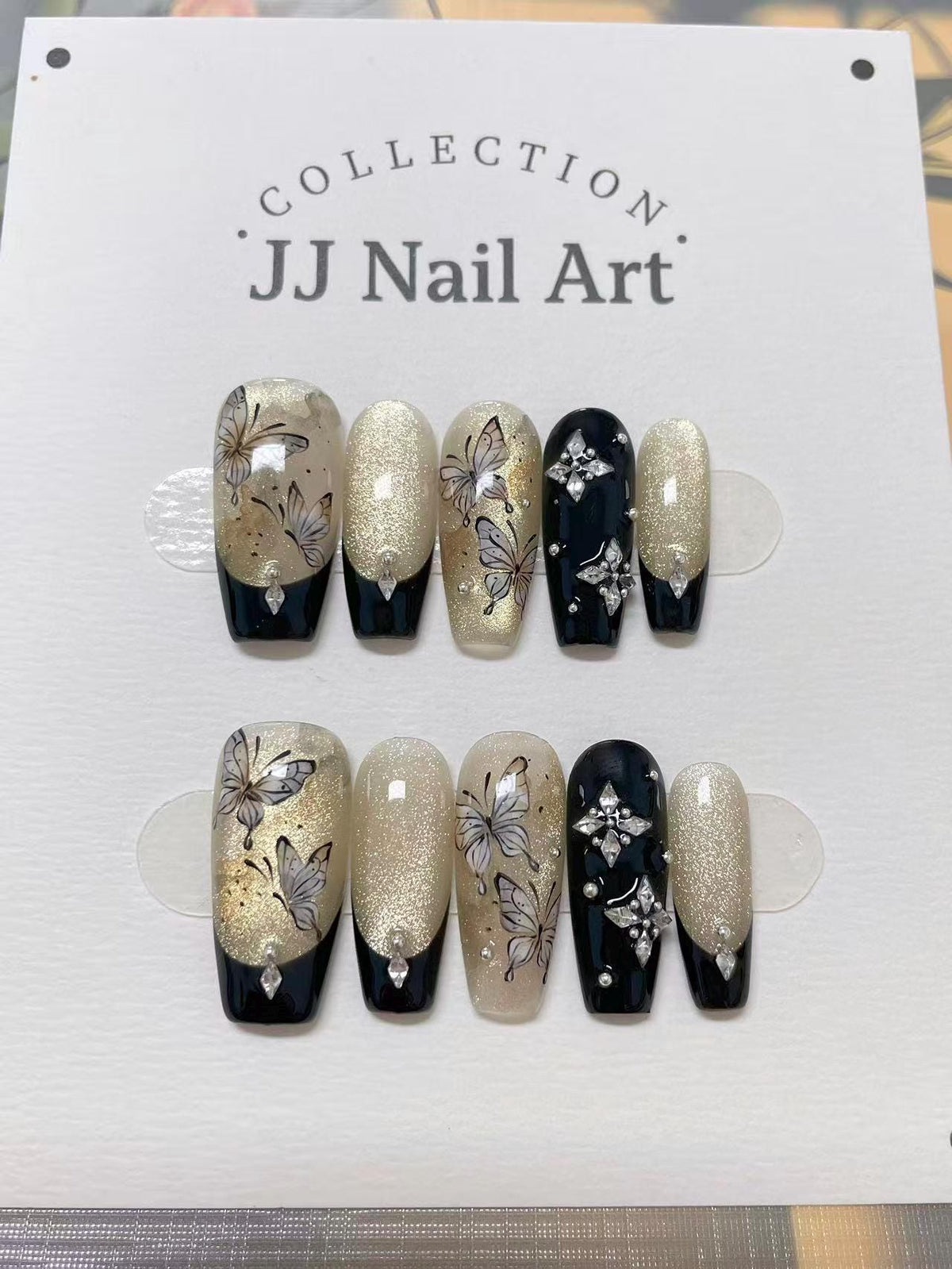 Hand Painted Butterfly Press On Nails: Custom Nail Shape, Reusable Fake Nails