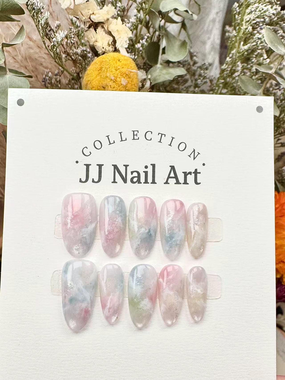 Handmade Pastel Smudge Petals Press On Nails: Reusable Custom Shape Set