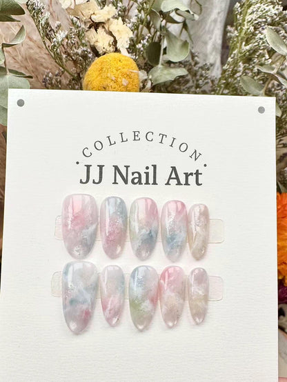 Handmade Pastel Smudge Petals Press On Nails: Reusable Custom Shape Set