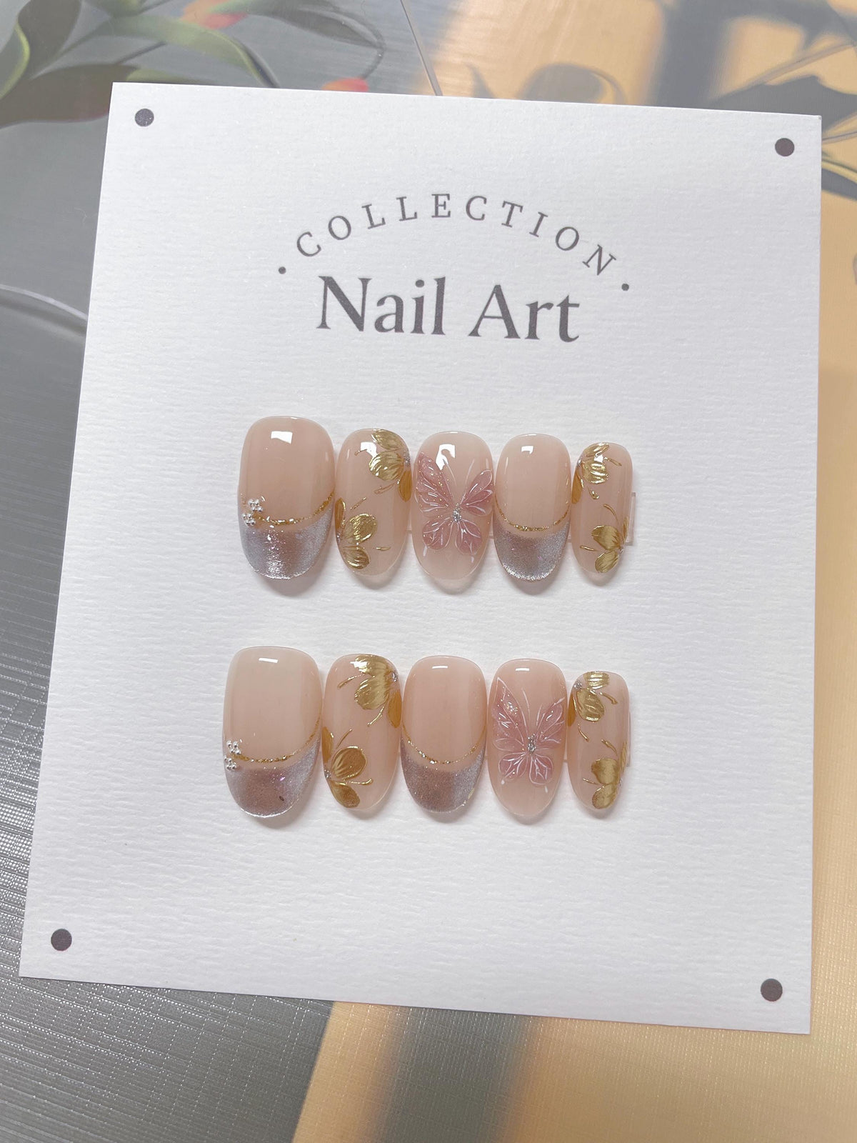 Butterfly French Press On Nails: Hand Painted Reusable Faux Nails