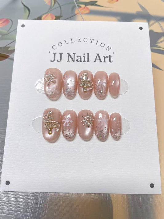 Snow Flakes Cat Eye Press On Nails: Custom Shape Reusable Nail Set