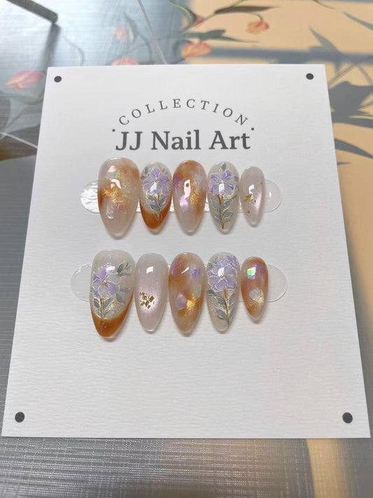 Handmade Flowers Smudge Press On Nails: Reusable Set
