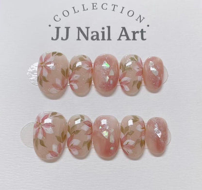 Handmade White Pinke Petals Cat Eye Press On Nails: Reusable Set