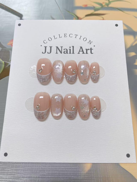 Handmade Star Glitters French Press On Nails: Reusable Set