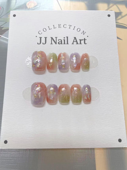 Handmade Vibrant Colorful Smudge Press On Nails: Reusable Set