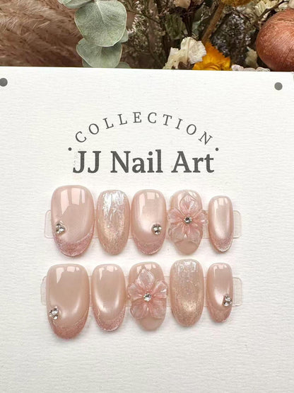 Peach Crystal Petals Press On Nails: Reusable Custom Shape Set