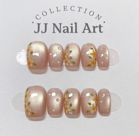 Handmade Yellow Flowers Cat Eye Press On Nails: Reusable Nail Set
