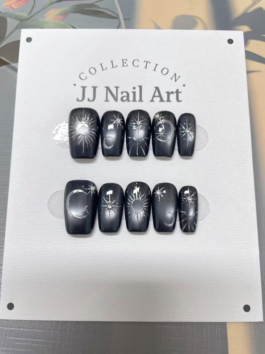 Sun Moon Star Press On Nails: Cat Eye, Reusable Nail Set