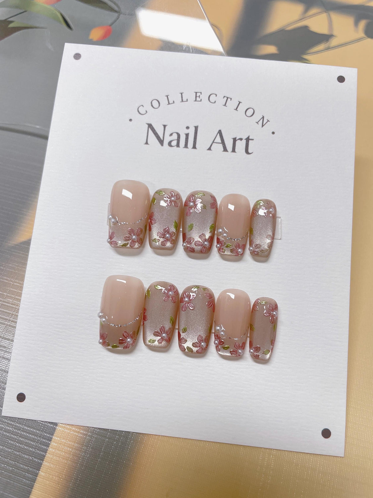Handmade Fall Rose Press On Nails: Brown & Gold Gel, Reusable