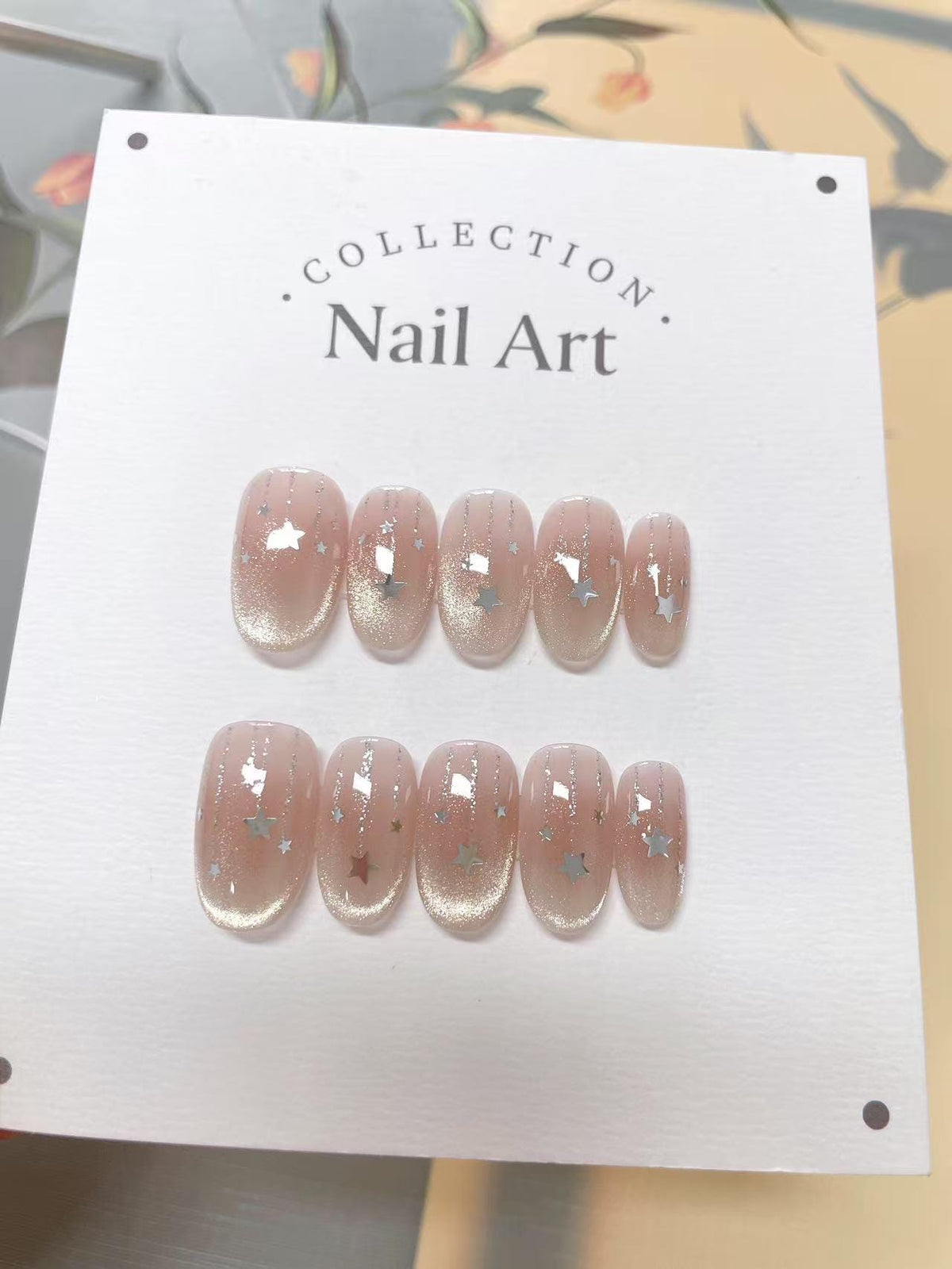 Hand Painted Shooting Stars Press On Nails, Reusable False Nails