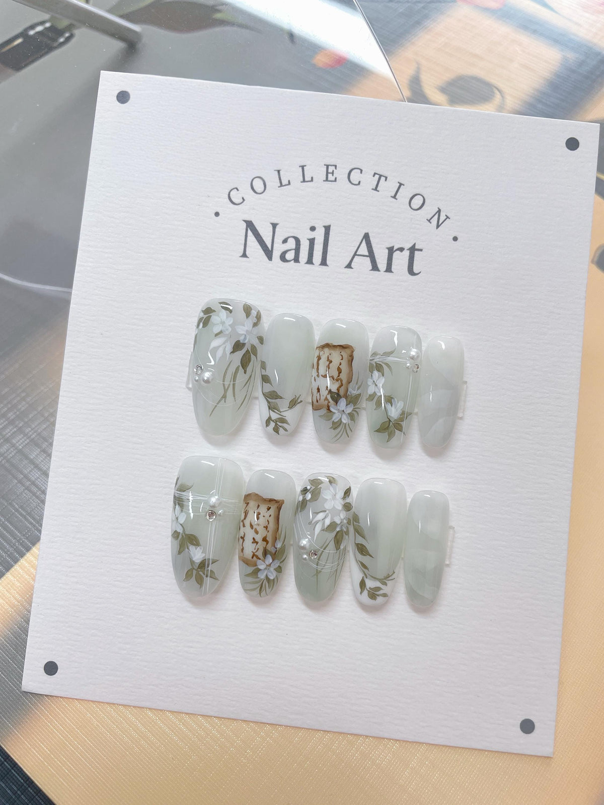 Hand Painted Floral Bird Press On Nails: Reusable Gel Faux Nails