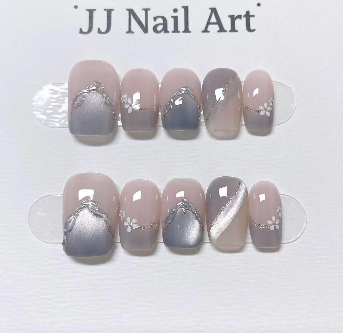 Cat Eye Tips Hand Painted Press On Nails: Custom Shape Reusable Nail Set