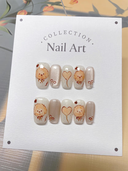 Hand Painted Dog Bow Tie Press On Nails: Reusable Artist Faux Nails
