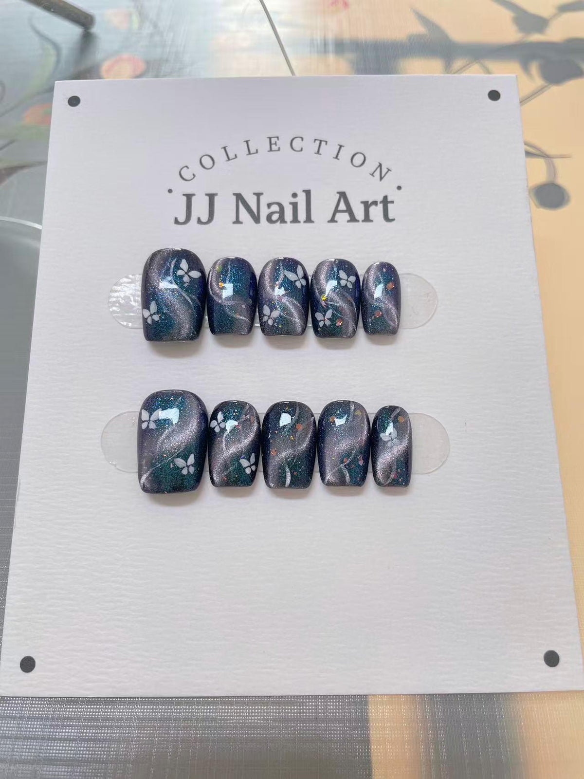 Handmade Aurora Cat Eye Press On Nails: Custom Shape Reusable Set