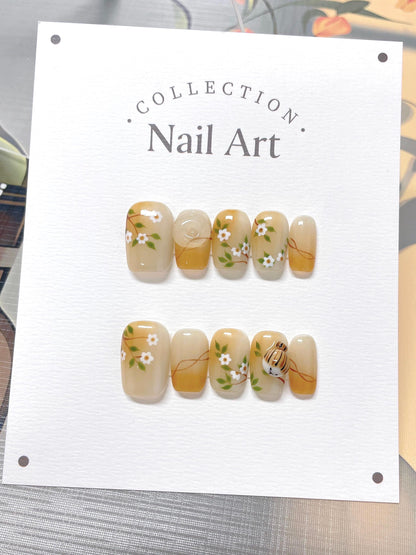 Hand Painted Phoenix Press On Nails: Artist Gel Fake Nails
