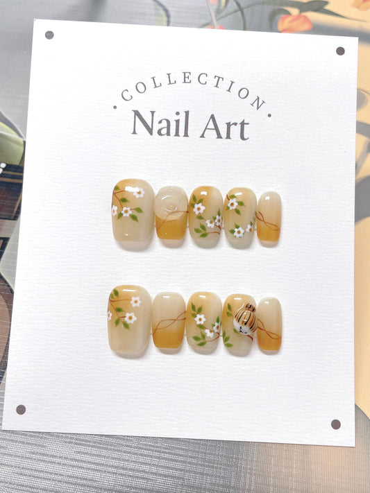 Hand Painted Phoenix Press On Nails: Artist Gel Fake Nails