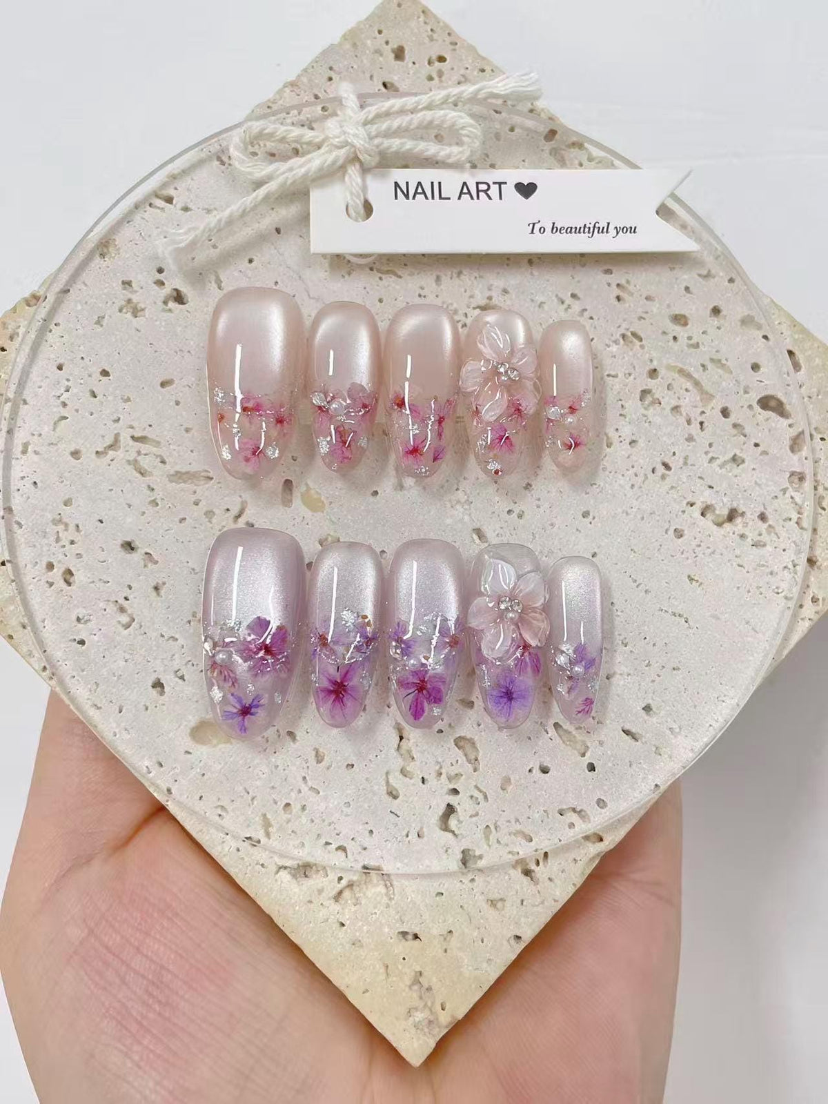 3D Petals Press On Nails: Custom Shape Reusable Set