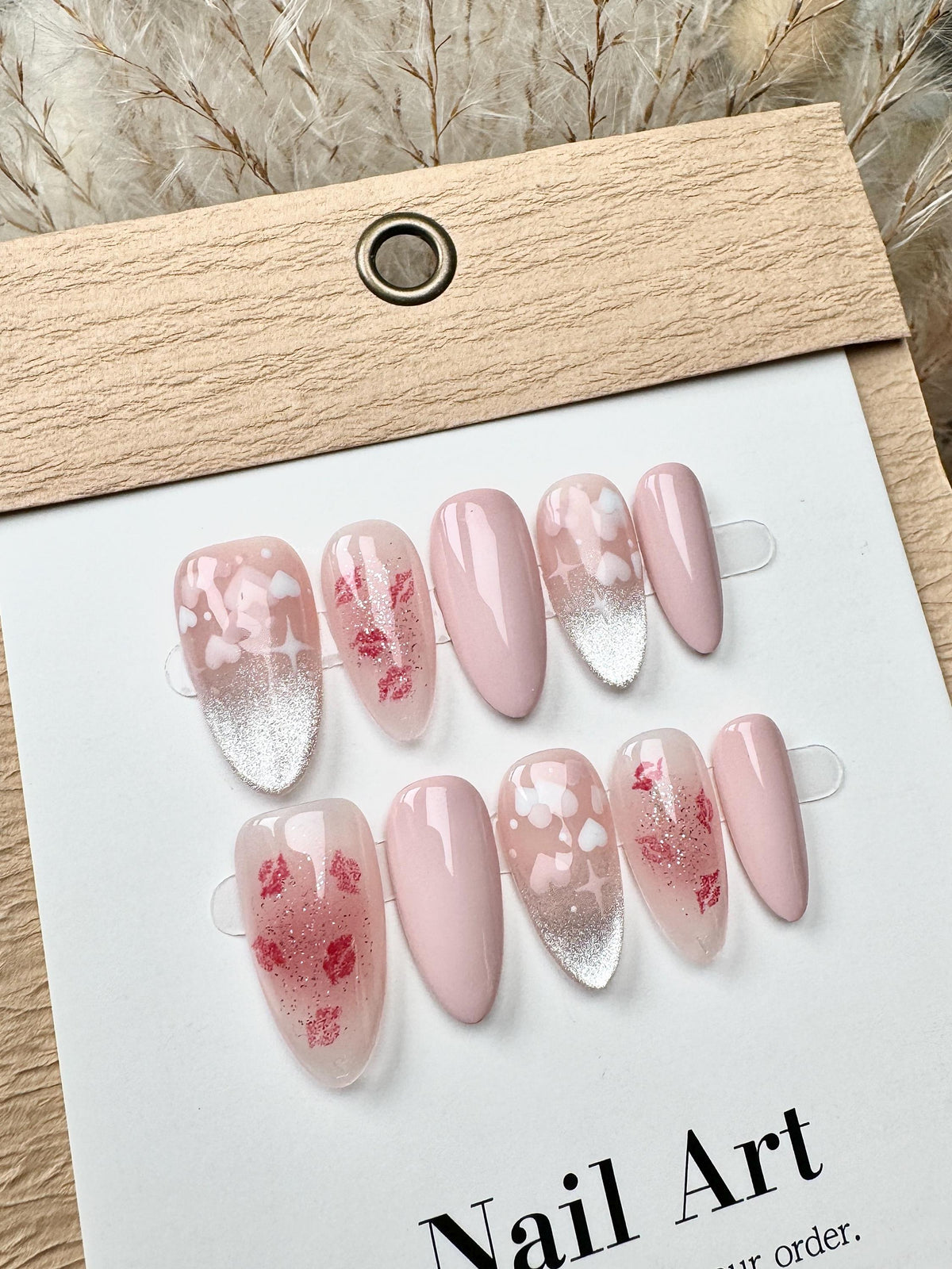 Valentines Day Hearts Cat Eye Customized Press on Nails, Hand Painted Fake Nails, Fancy Cute Nails, Artist Faux Nails, Reusable Premium Nail