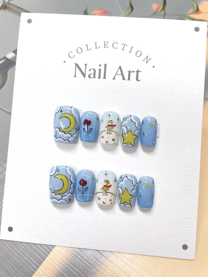 Hand Painted Cartoon Press On Nails: Reusable Artist Faux Nails