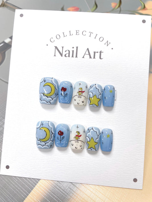 Hand Painted Cartoon Press On Nails: Reusable Artist Faux Nails