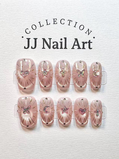 Symbols Cat Eye Press On Nails: Custom Shape Reusable Set