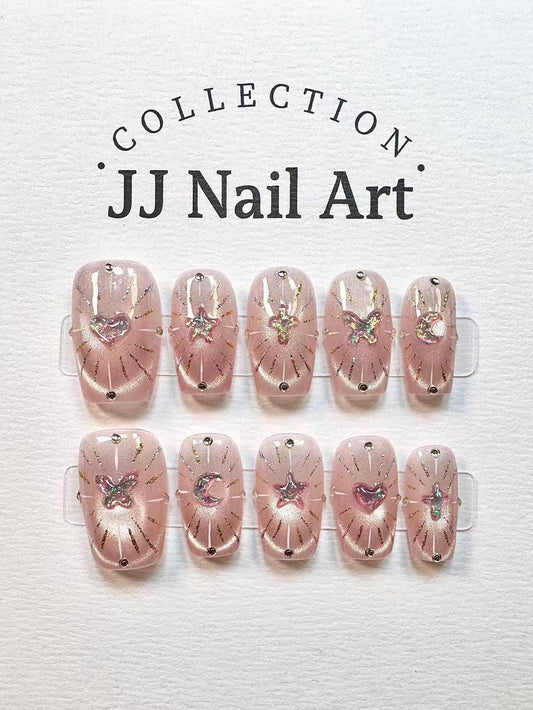 Symbols Cat Eye Press On Nails: Custom Shape Reusable Set