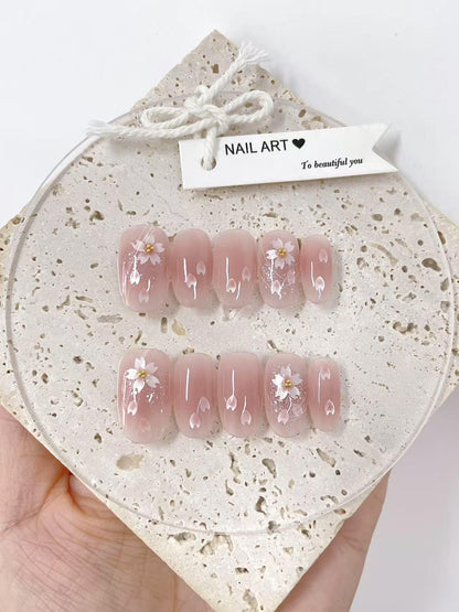 Glitter Flower Press On Nails: Hand Painted Reusable Faux Nails