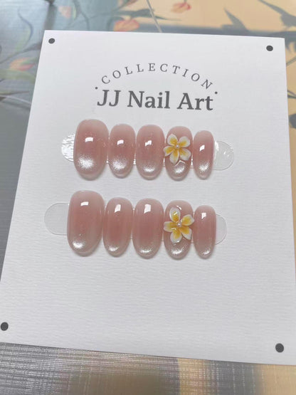 Handmade Flower Cat Eye Press On Nails: Reusable Custom Shape Set