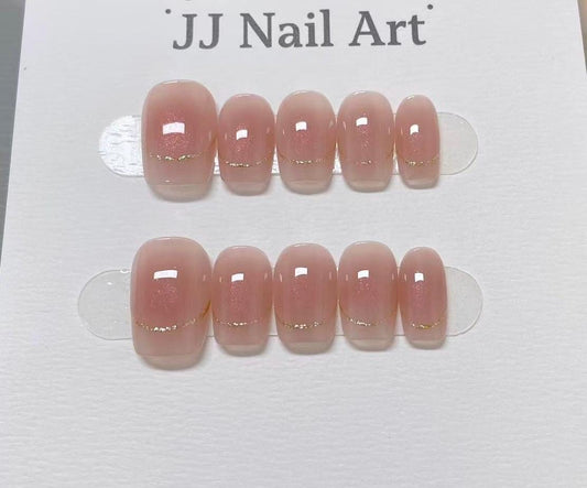 Blush Hand Painted Press On Nails: Custom Shape Reusable Nail Set