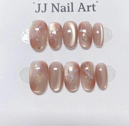 Pink Cat Eye Hand Painted Press On Nails: Custom Shape Reusable Nail Set
