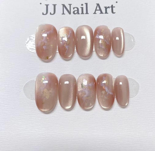 Pink Cat Eye Hand Painted Press On Nails: Custom Shape Reusable Nail Set