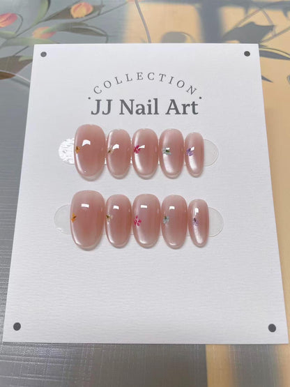 Petals in Cat Eye Handmade Press On Nails: Reusable Custom Shape Set, Pastel Colors