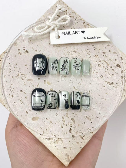Shadow of Birds Press On Nails: Hand Painted Reusable Faux Nails