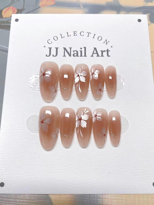Petals in Nude Press On Nails: Custom Shape Reusable Nail Set