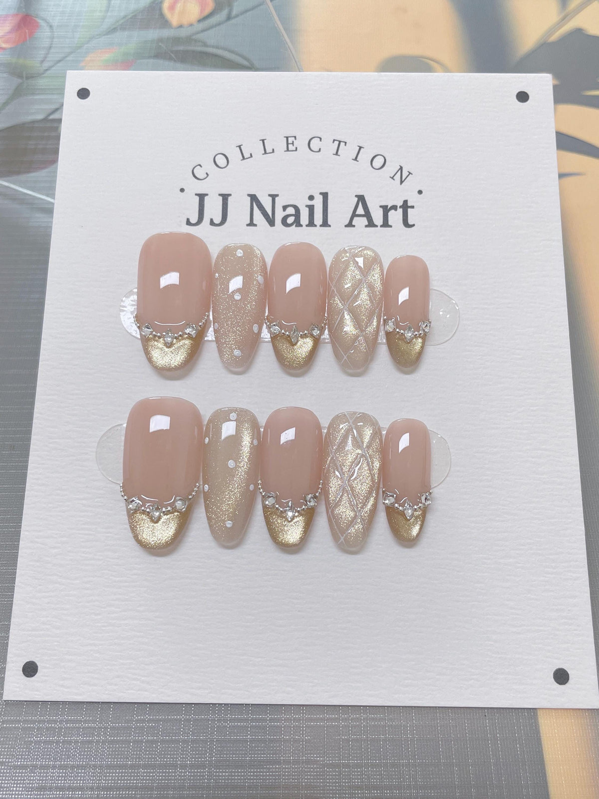 Gold Cat Eye French Press On Nails: Reusable Custom Shape Set