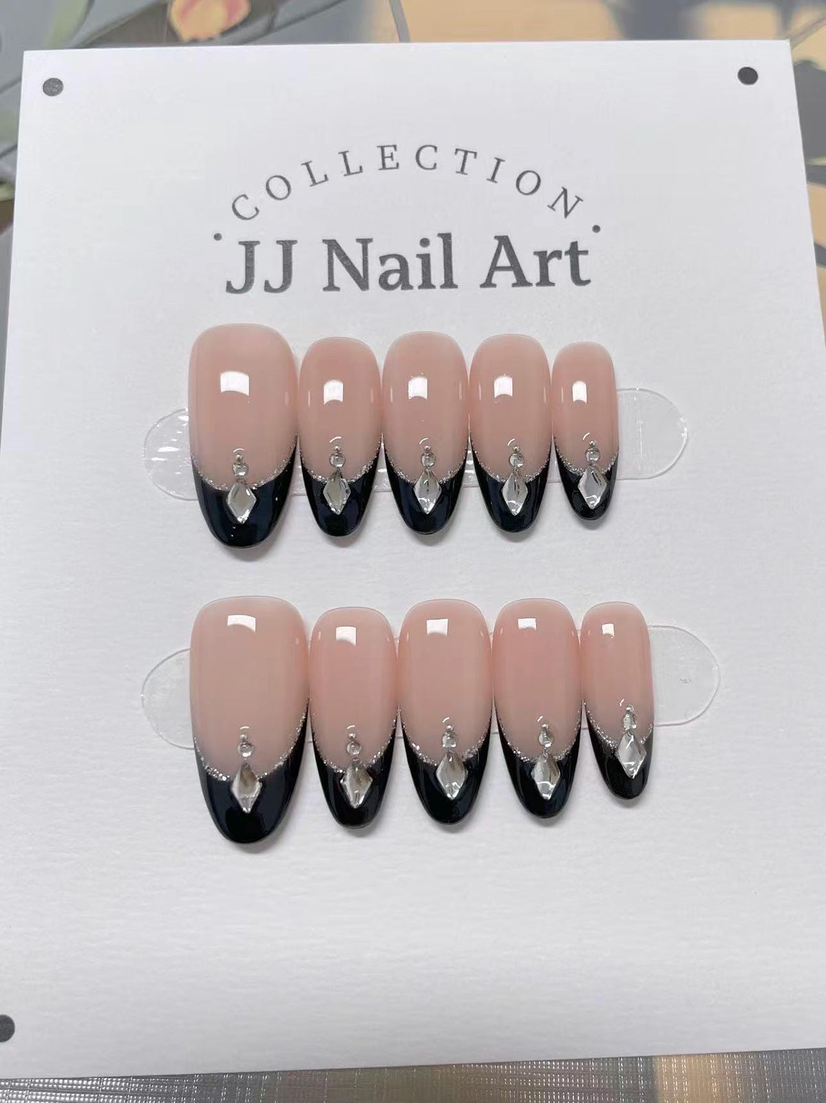 Custom Nail Shape Black French Tips Press On Nails: Hand Painted Reusable Fake Nails