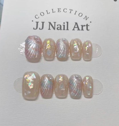 Handmade Pearl Shell Cat Eye Press On Nails: Reusable Set