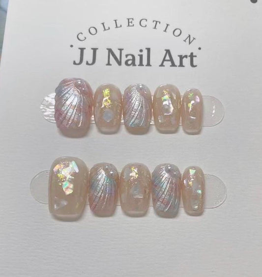 Handmade Pearl Shell Cat Eye Press On Nails: Reusable Set