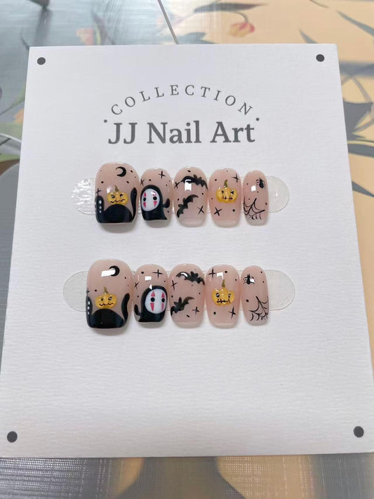 Handmade Halloween Jack O Lantern Press On Nails: Reusable Nail Set