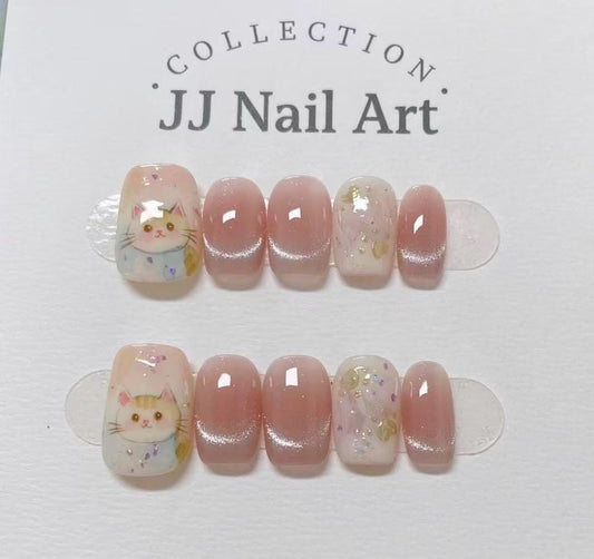 Handmade Kittens Cat Eye Press On Nails: Reusable Nail Set