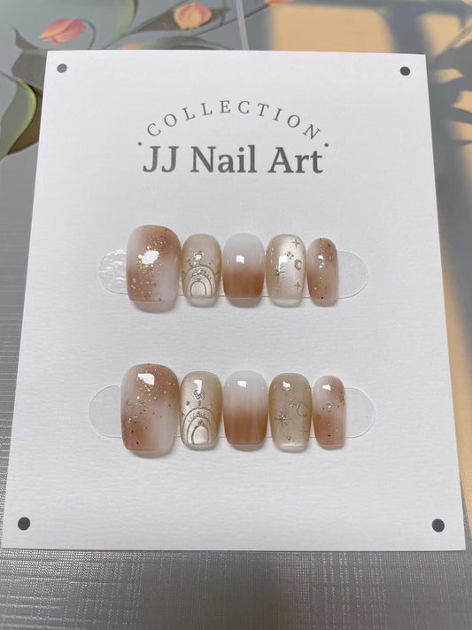 Smudge Gold Stars Press On Nails: Hand Painted Reusable Fake Nails