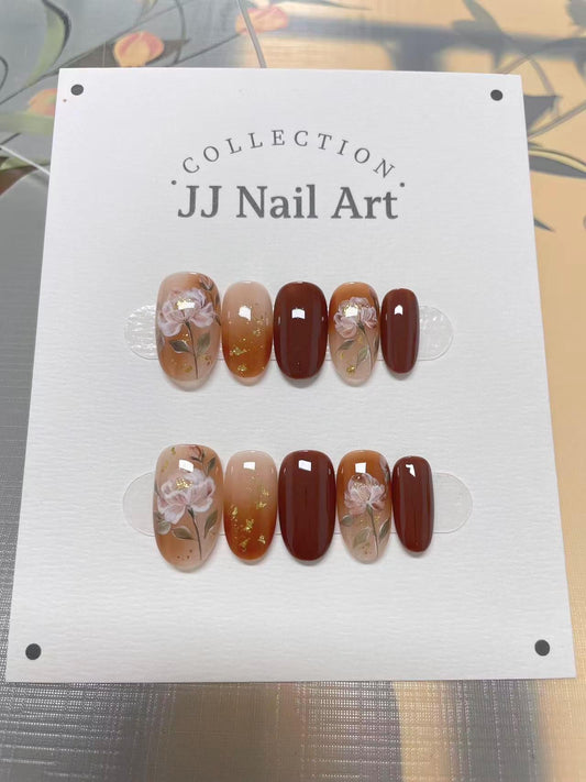 Smudge Flowers Press On Nails: Hand Painted Custom Shape, Reusable Fake Nails