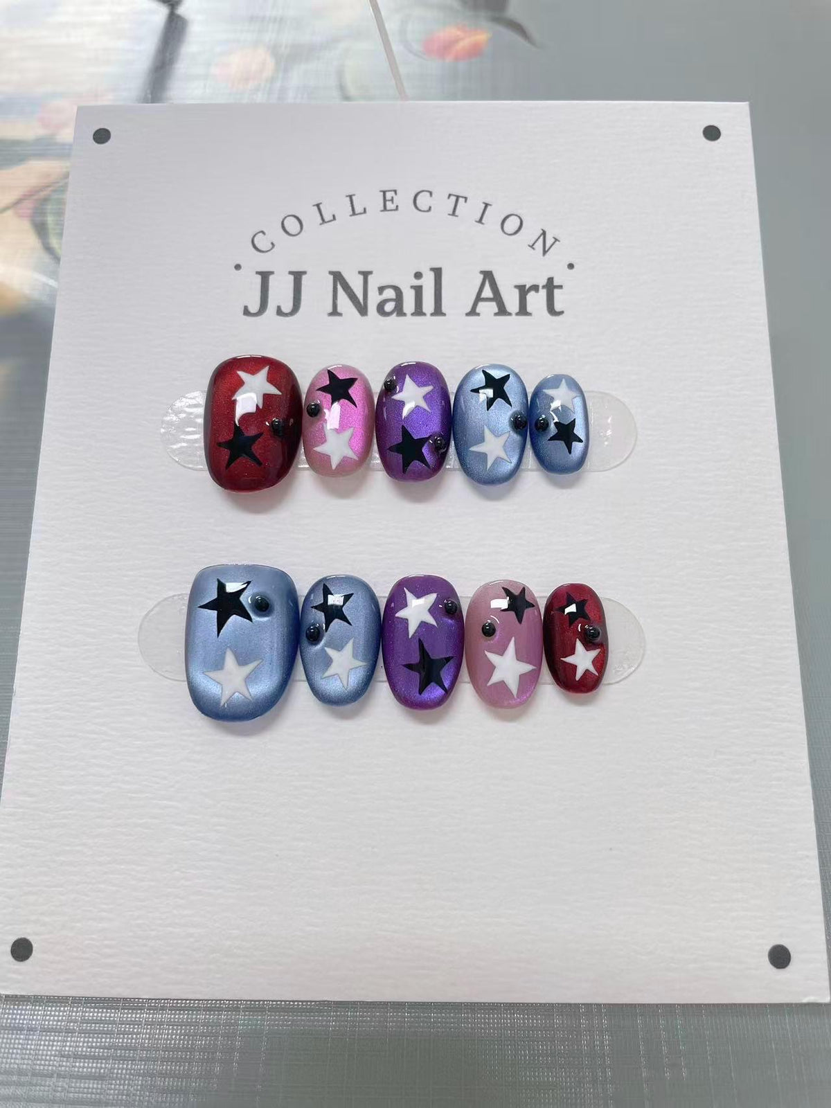 Handmade Colorful Stars Press On Nails: Reusable Set