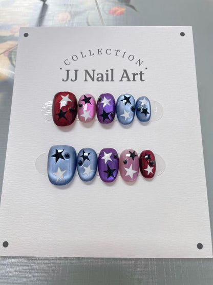 Handmade Colorful Stars Press On Nails: Reusable Set
