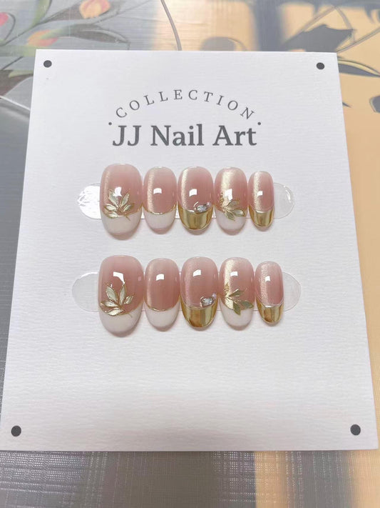 Gold Leaves French Press On Nails: Custom Shape Reusable Nail Set