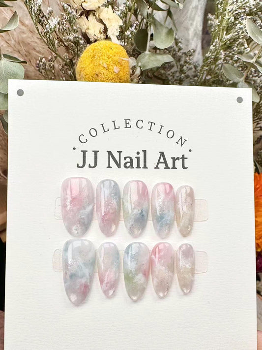 Handmade Pastel Smudge Petals Press On Nails: Reusable Custom Shape Set