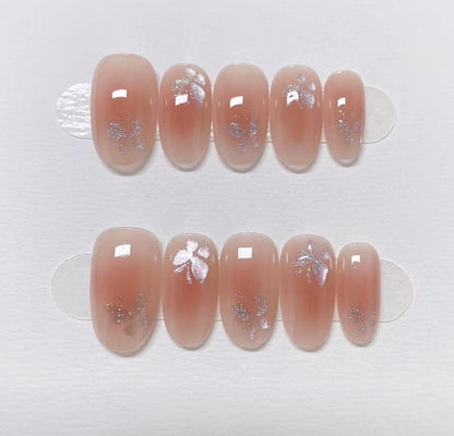 Custom Shape Press On Nails: Gold Petals Hand Painted, Reusable Fake Nails